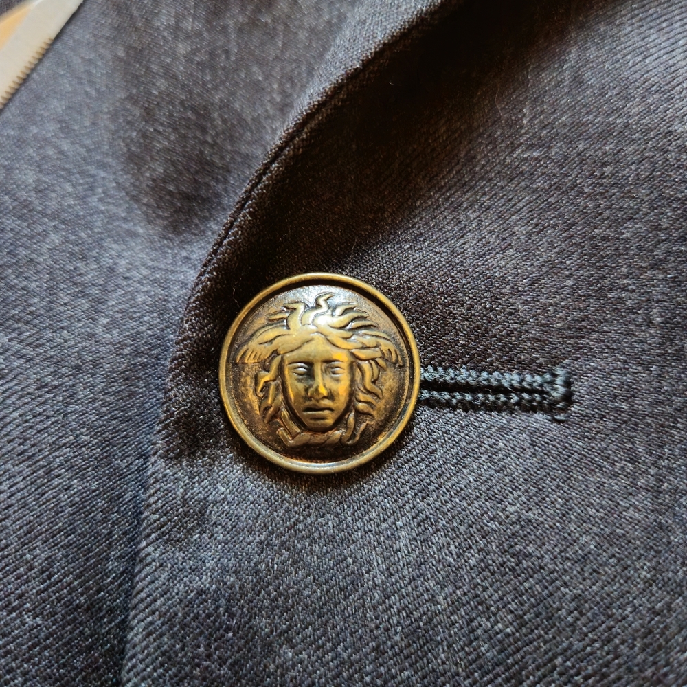 80's Gianni Versace Double breasted Wool Suit Jacket Medusa Buttons Size 44R